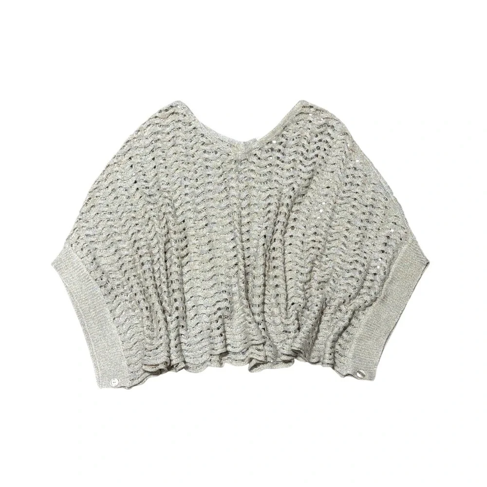 Sparrow Anthropologie Metallic Gold Silver Open Knit Cropped V-Neck Sweater S/M